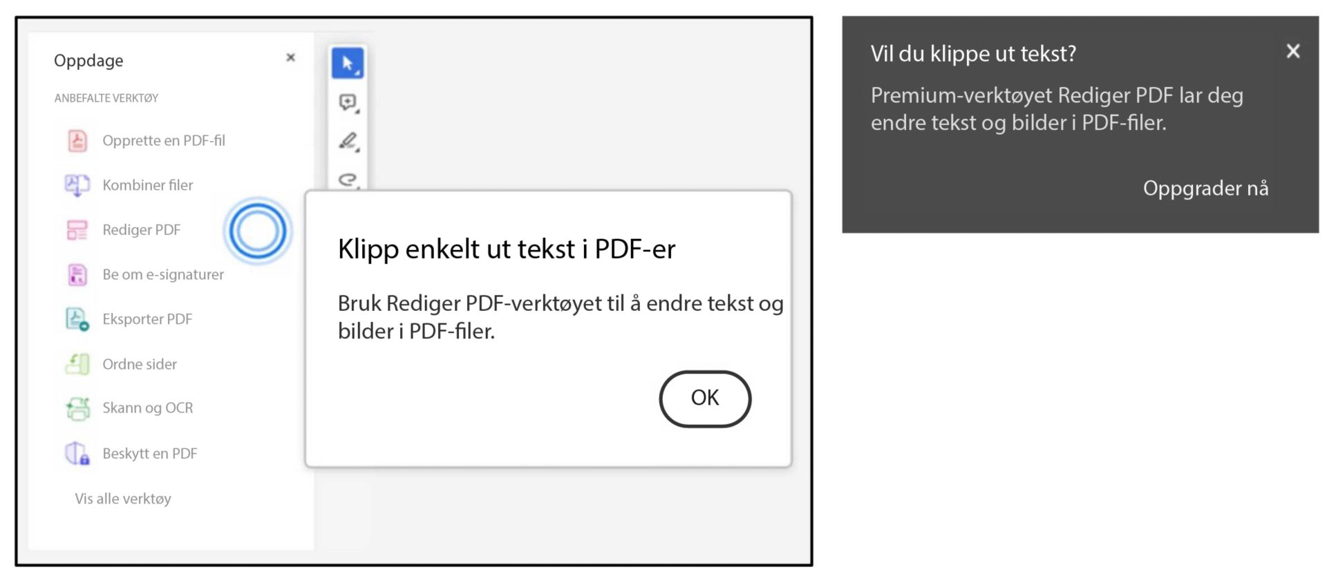 Rediger verktøyforespørsel ved bruk av hurtigtaster for å klippe ut eller lime inn