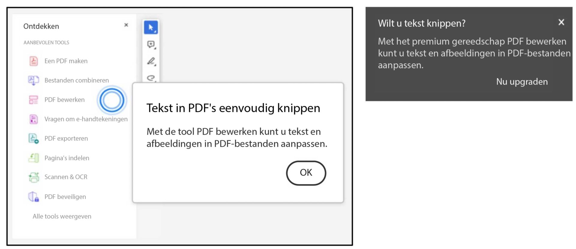 De prompt van de tool Bewerken bij knippen of plakken via de sneltoetsen