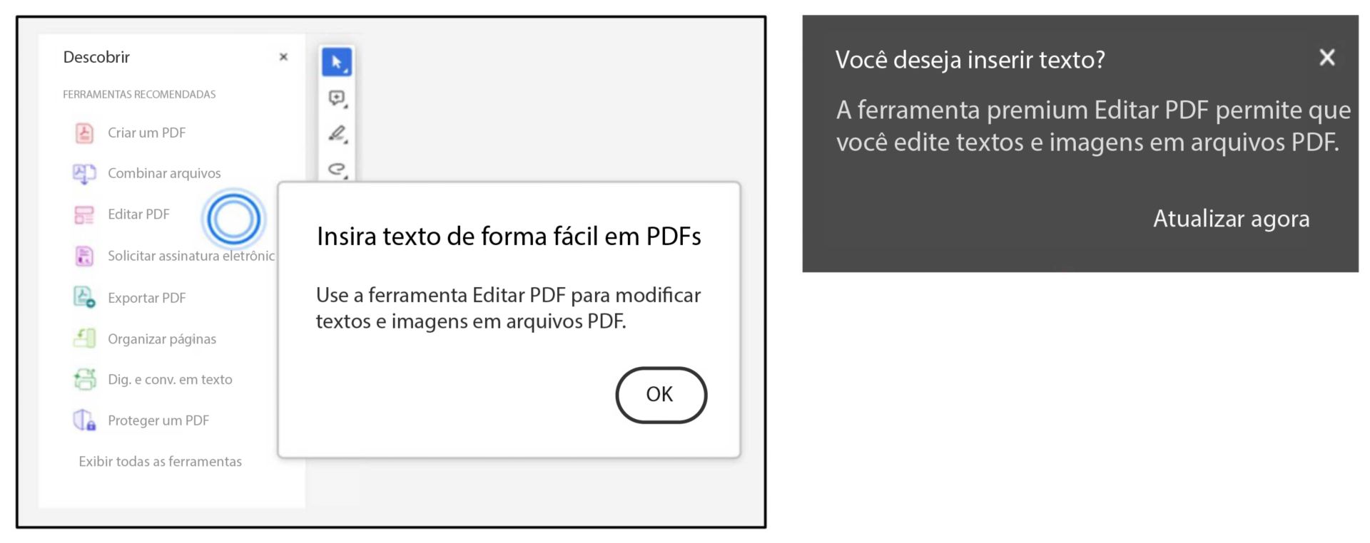 Prompt da ferramenta Editar ao usar atalhos de teclado do comando Colar