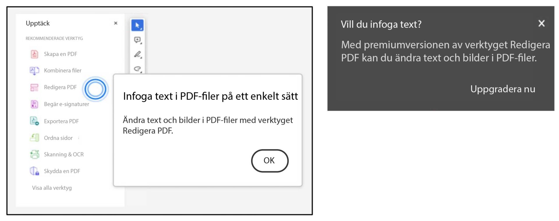 Uppmaning att använda redigeringsverktyget när kortkommandon används för att klistra in