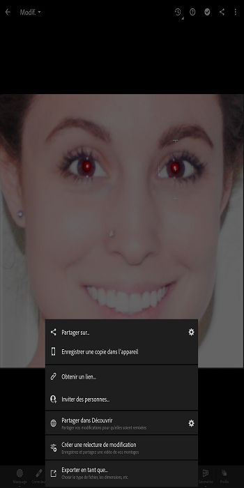 Option Créer une relecture de modification dans l’écran Partager de Lightroom pour mobile