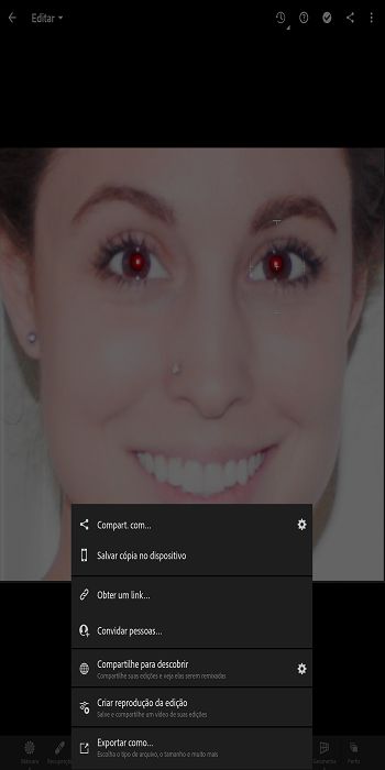 opção criar reprodução da edição na tela compartilhar no Lightroom para celular