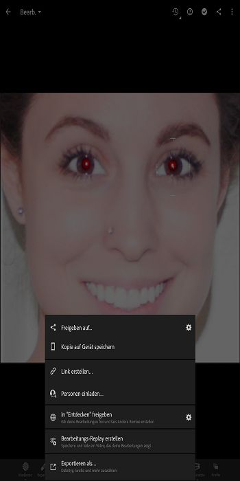 Option „Bearbeitungs-Replay erstellen“ im Freigabebildschirm in Lightroom für Mobilgeräte