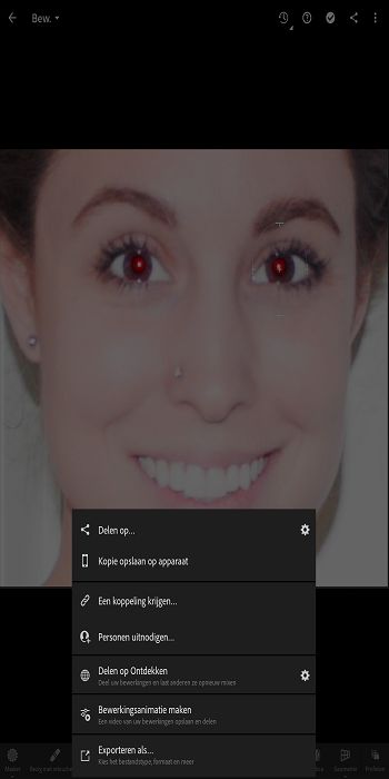 optie bewerkingsanimatie maken in het scherm delen in Lightroom voor mobiele apparaten