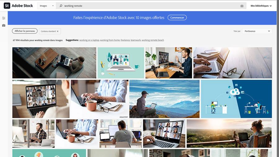 Écran de résultats d’Adobe Stock après la recherche d’images illustrant la gestion des e-mails.