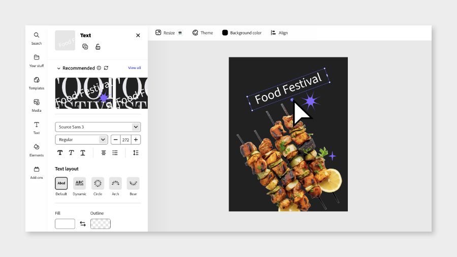Text edit being rotated directly on the canvas in Adobe Express