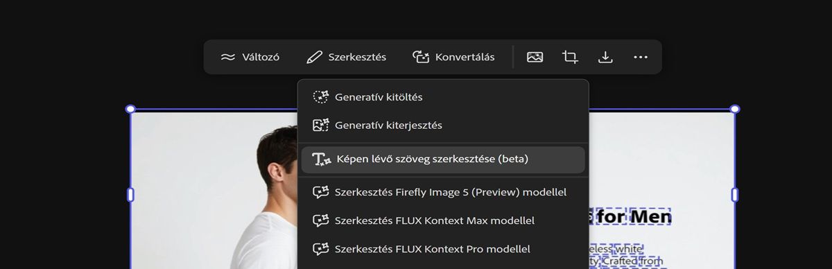 A szöveges kép a vásznon ki van választva, és a Szöveg szerkesztése képen lehetőség ki van emelve.