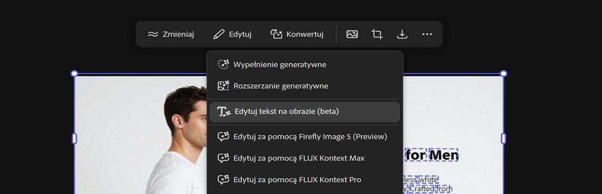 Obraz z tekstem zostanie zaznaczony na obszarze roboczym, a opcja Edytuj tekst w obrazie będzie podświetlona.