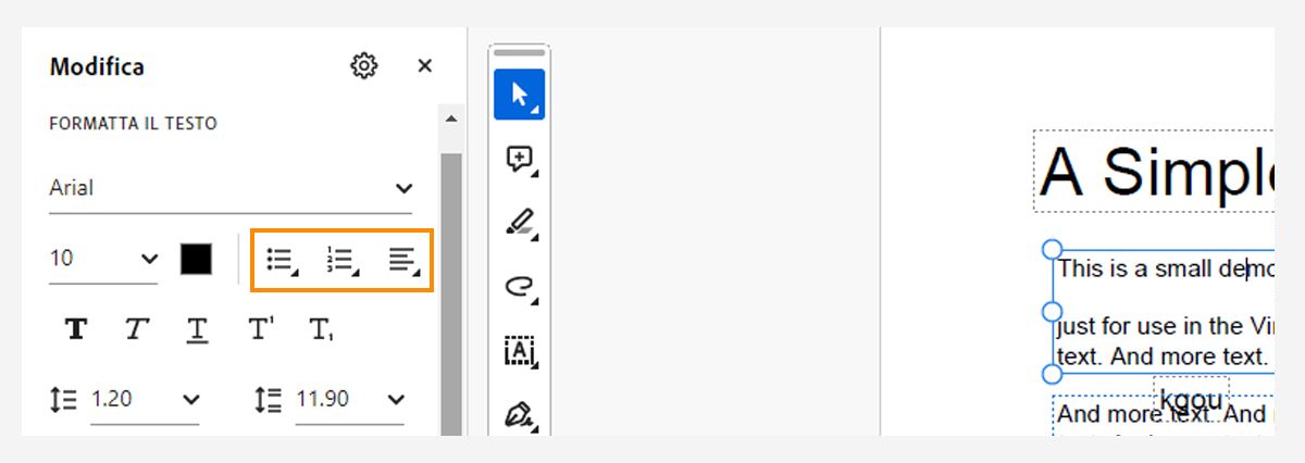 Opzioni di formattazione