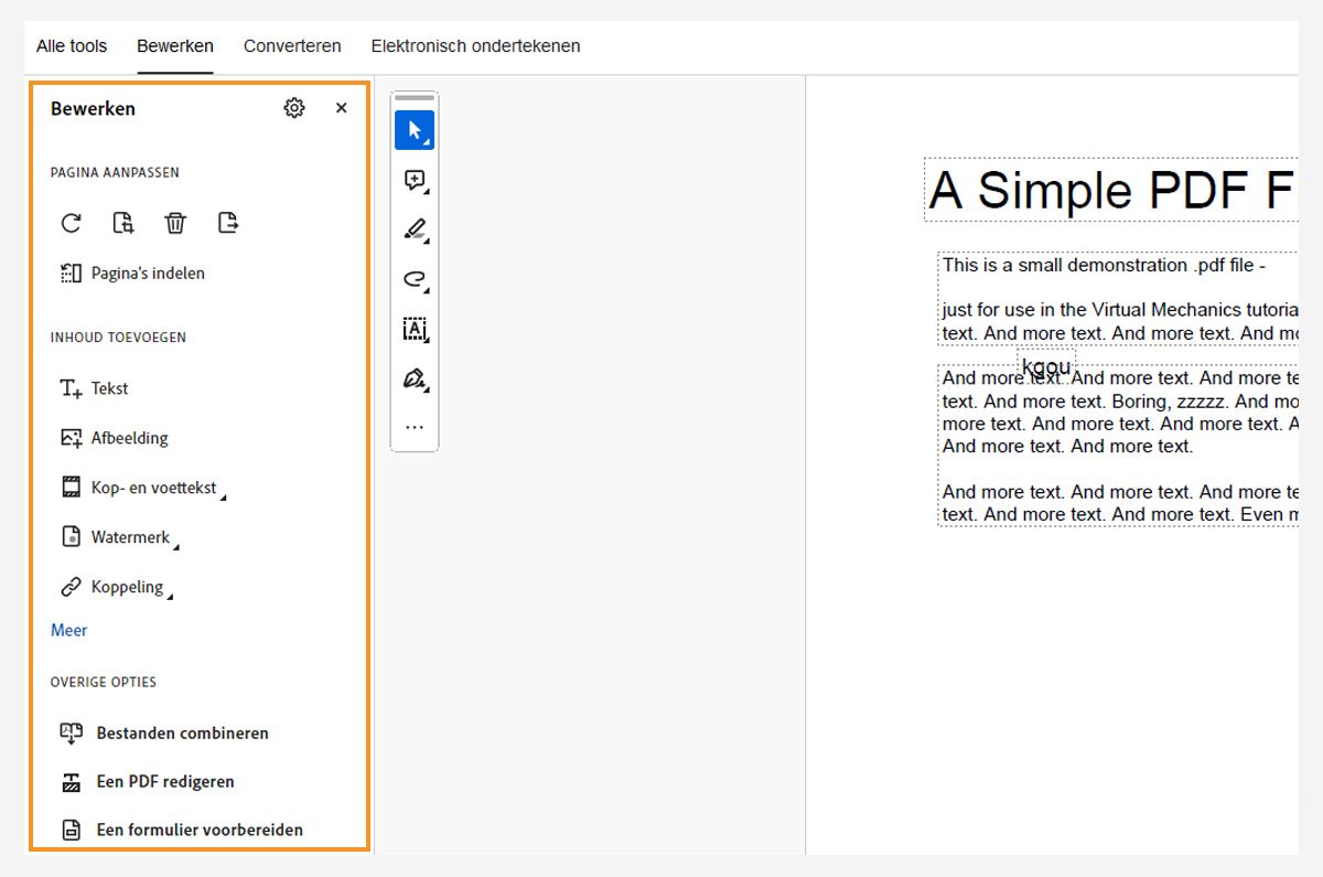 Deelvenster Bewerken