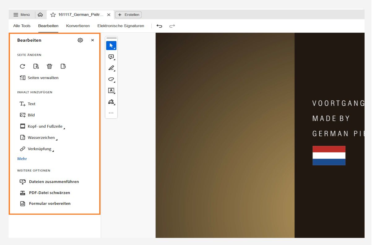 Bedienfeld „Bearbeiten“