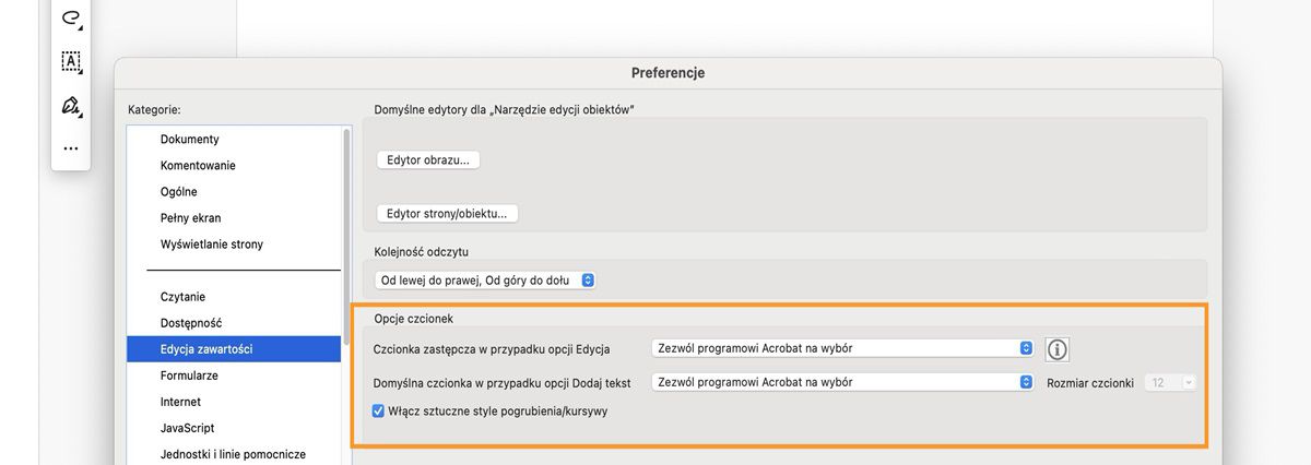 Zmiana domyślnej czcionki przy dodawaniu i edytowaniu tekstu w pliku PDF
