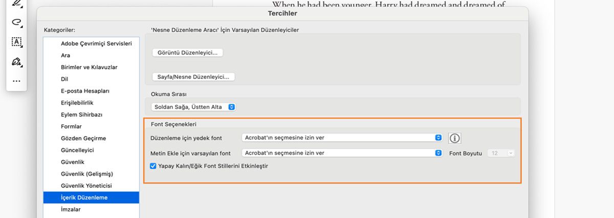 PDF'de metin eklemek ve düzenlemek için varsayılan fontu değiştirme