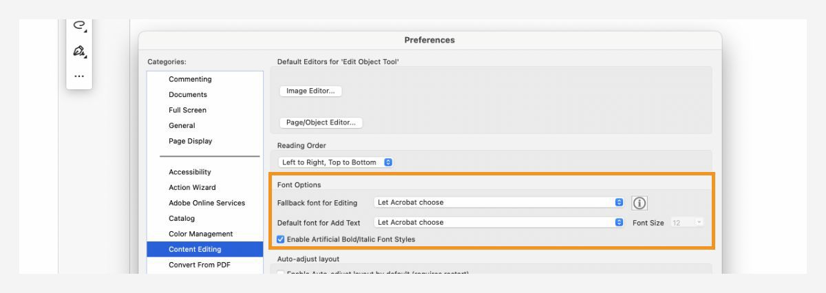 Change default font for adding and editing text in a PDF