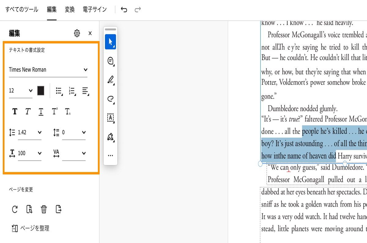 書式設定のオプション