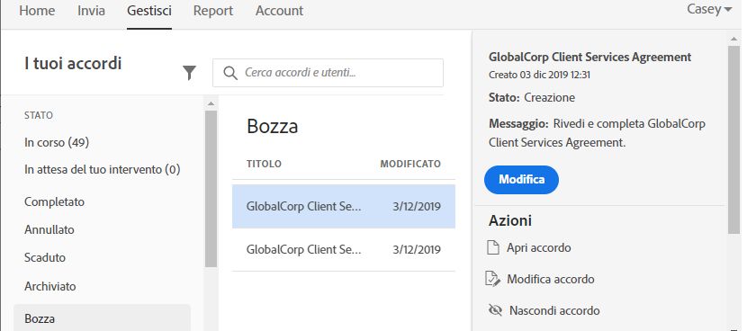 Modificare una bozza di accordo