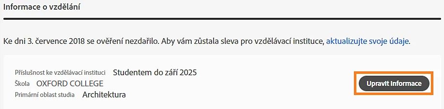 Úprava nebo potvrzení údajů o příslušnosti ke vzdělávací instituci