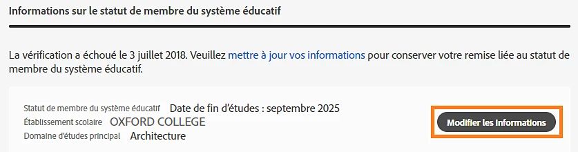 Modification ou confirmation des informations d’éducation