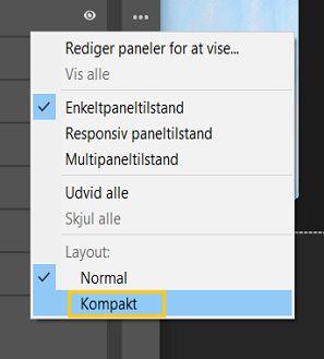 Vælg Kompakt for at ændre layoutet