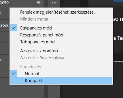 A Kompakt lehetőség kijelölése az elrendezés módosításához