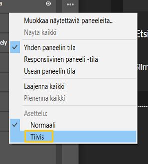 Muuta asettelua valitsemalla Tiivis