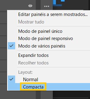 Selecione Compacto para alterar o layout