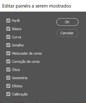 Desmarque esses painéis para ocultá-los no painel Editar