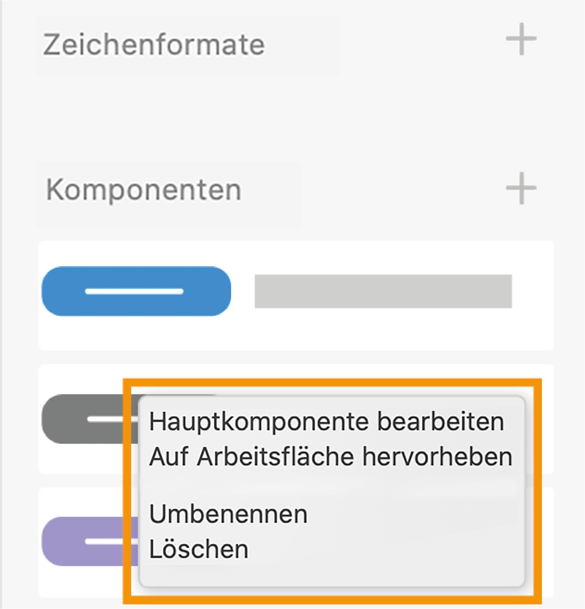 Kontextmenü im Bedienfeld „Elemente“