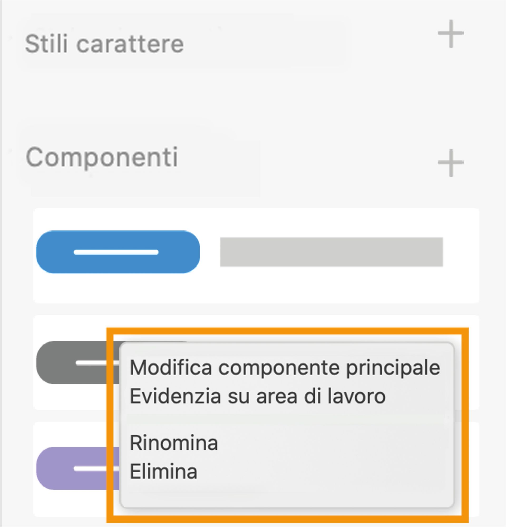 Menu di scelta rapida dal pannello Risorse