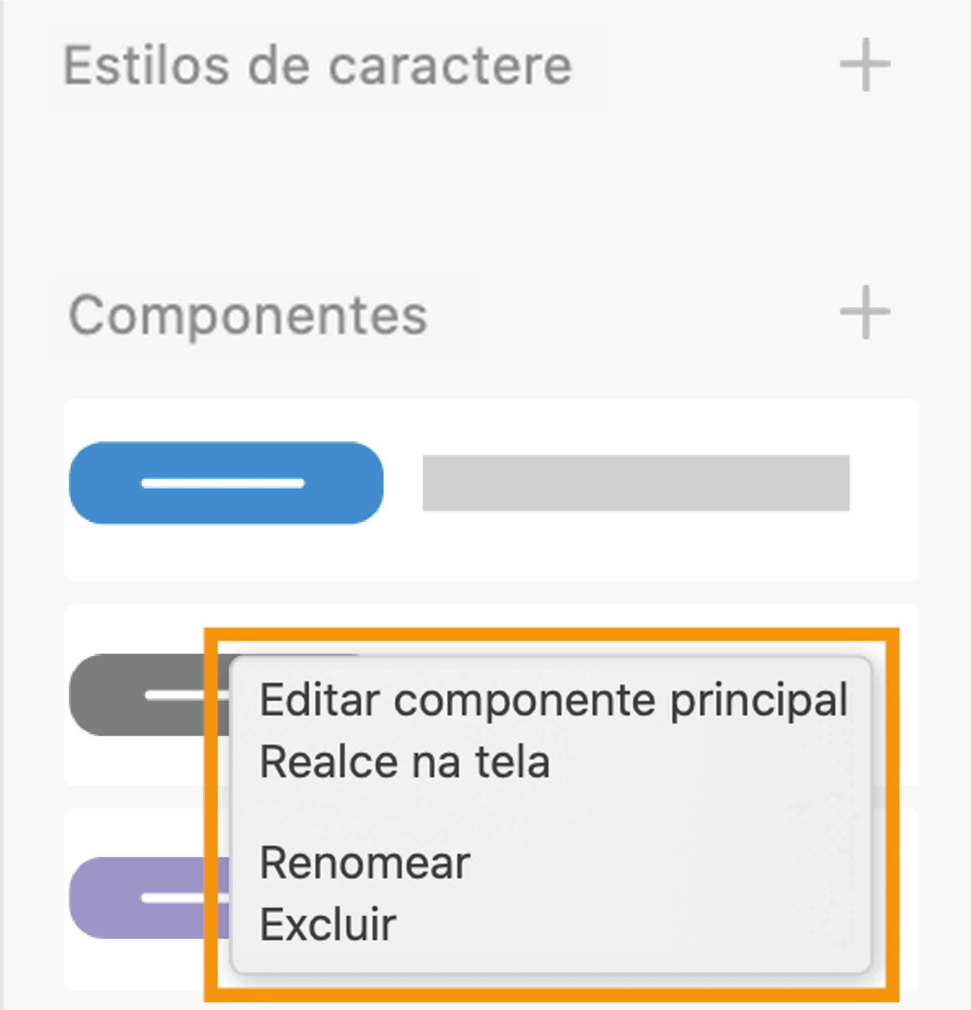 Menu de contexto no painel Ativos
