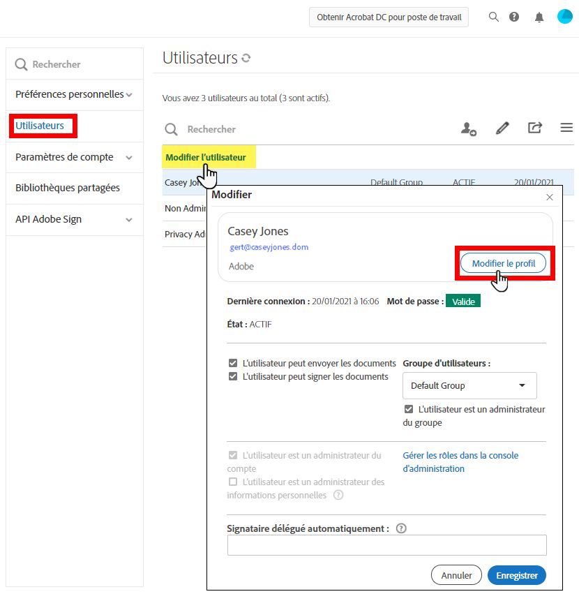 Modification du profil