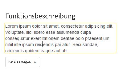 Ein orangefarbener Rahmen um das Textelement zeigt an, dass der Bearbeitungsmodus aktiv ist.