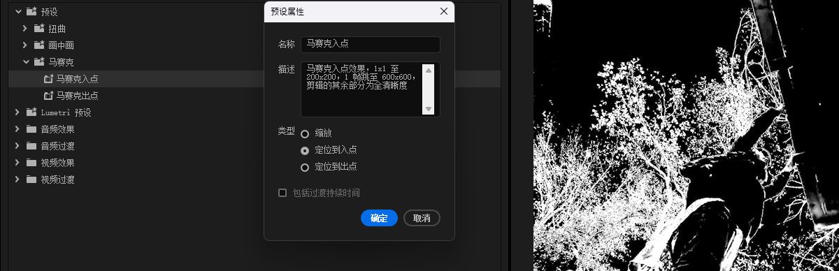 “预设属性”对话框已打开，其中包含可调整的预设详细信息。