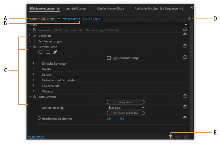 Effekteinstellungen-Bedienfeld