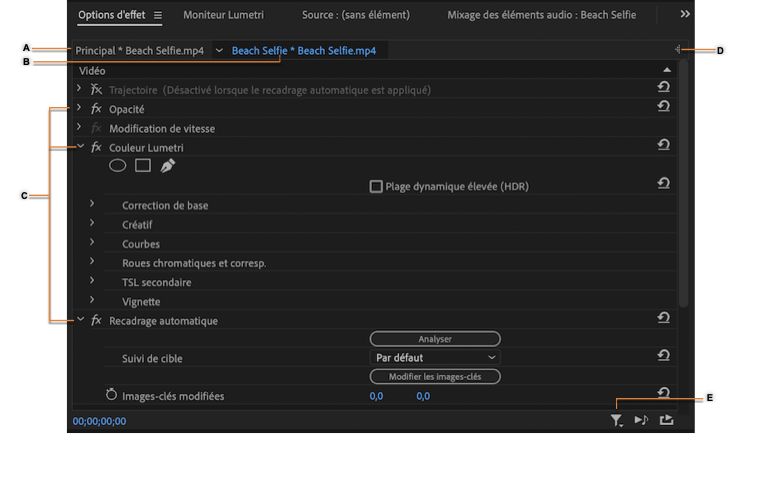 Panneau Options d’effet