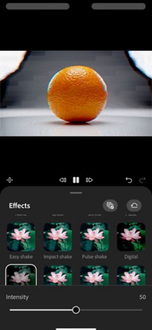 Effects panel with a glitch effect applied to the clip and Intensity slider set to 61.