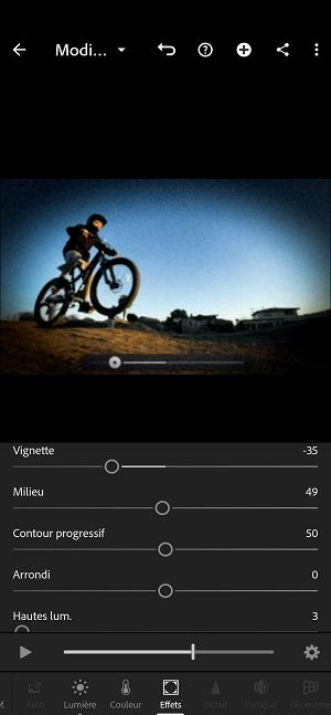 Outil Effets dans Lightroom pour Android