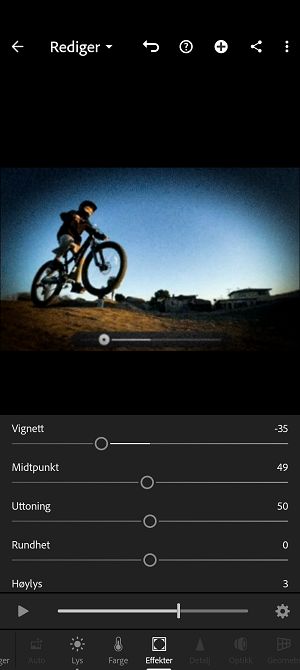 Narzędzie Efekty w aplikacji Lightroom dla systemu Android