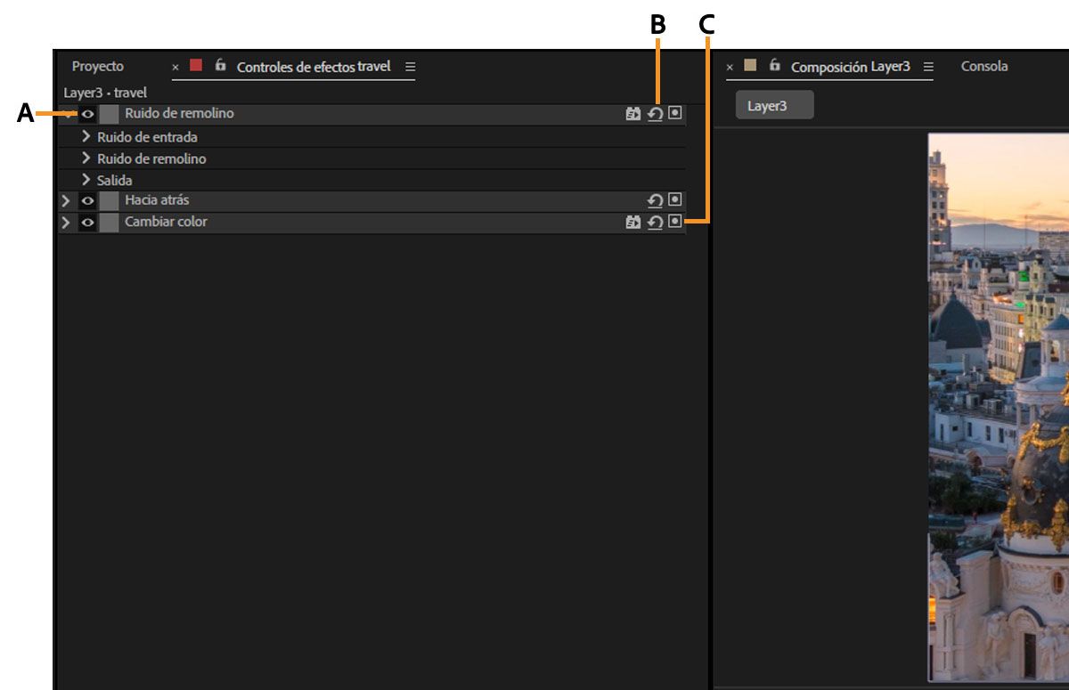 Se destacan las actualizaciones visuales en el panel Effect Controls.