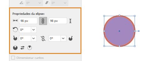 Propriedades de formas ativas | Elipse