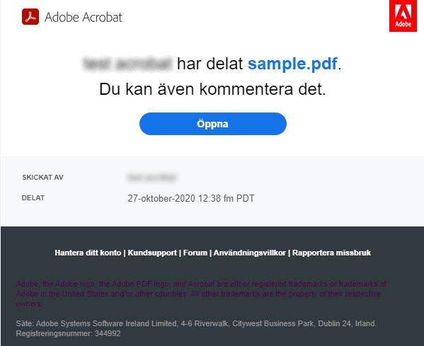 Länk mottagen via e-post