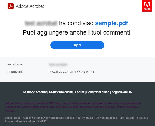 Link ricevuto tramite e-mail