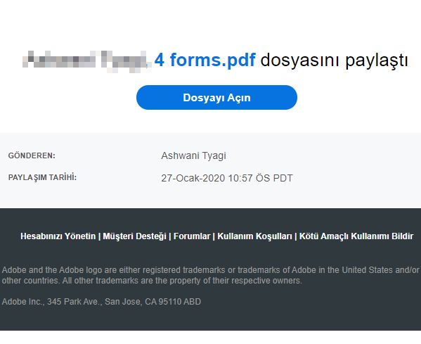 E-postada alınan bağlantı