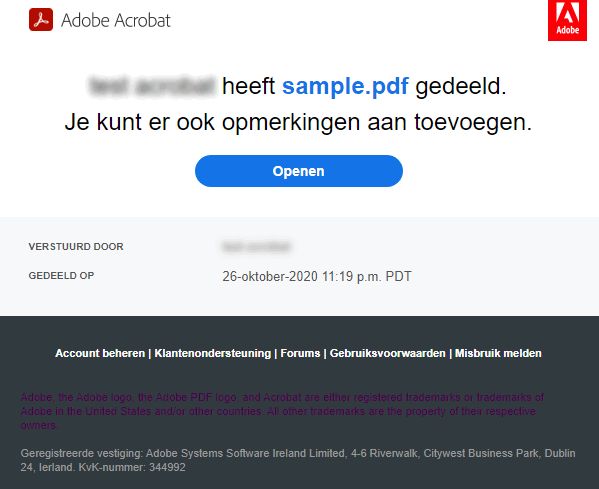 Ontvangen koppeling in e-mail