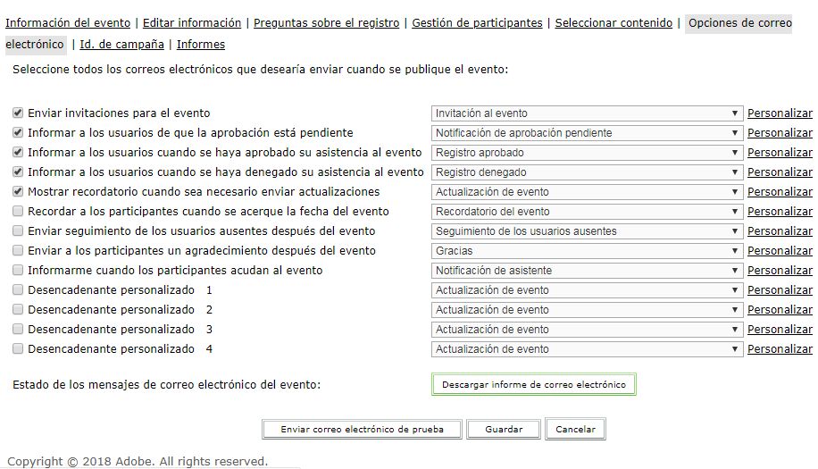 Opciones de correo electrónico para el seguimiento de su estado.