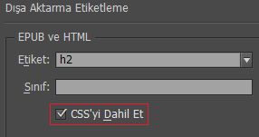 CSS'yi Dahil Et seçeneği