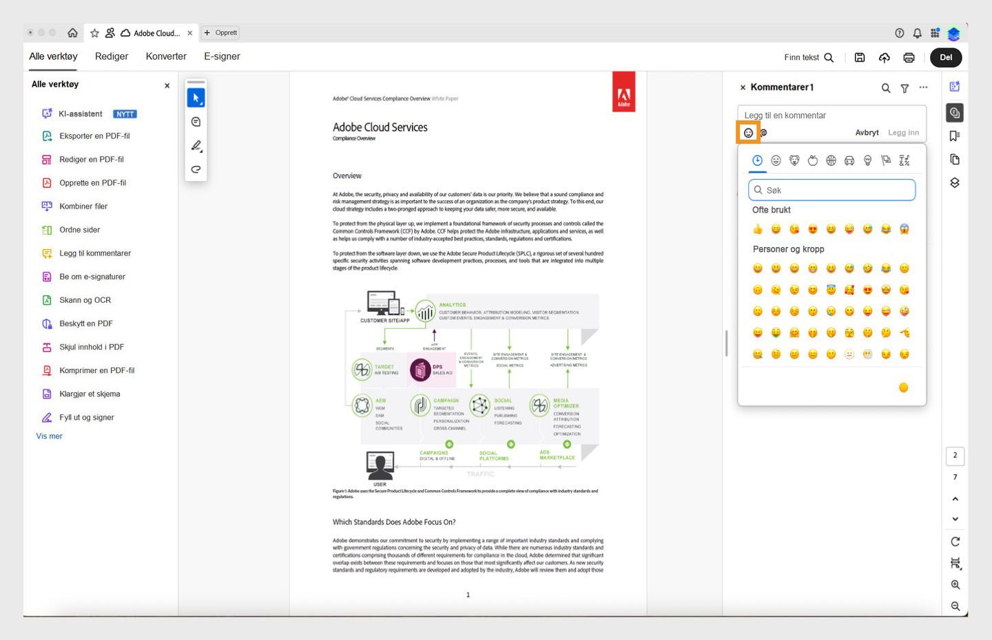 Uttrykksikon-ruten i kommentarpanelet vises. 