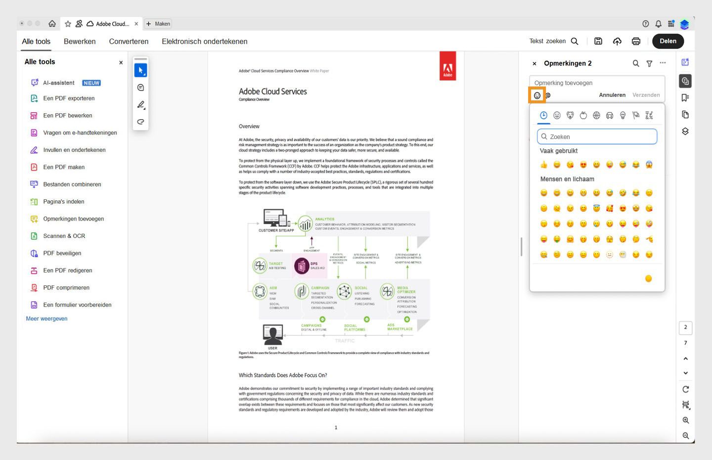 Het emoticonvenster in het opmerkingendeelvenster wordt weergegeven. 