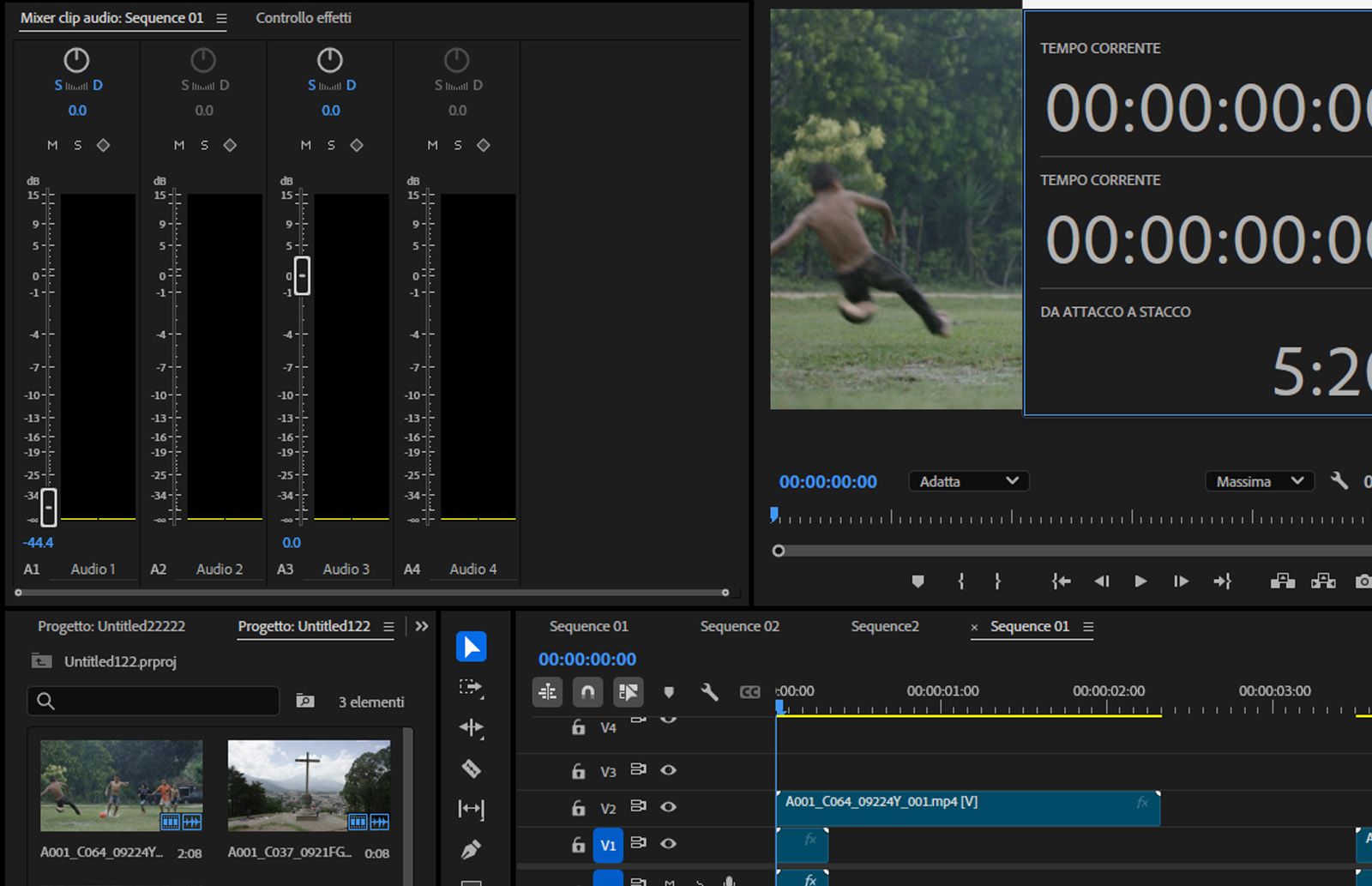  Mixer clip aperto con il canale vuoto A2 che riflette lo spazio della testina di riproduzione.