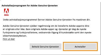 Varsel for avinstallering av Adobe Genuine Service